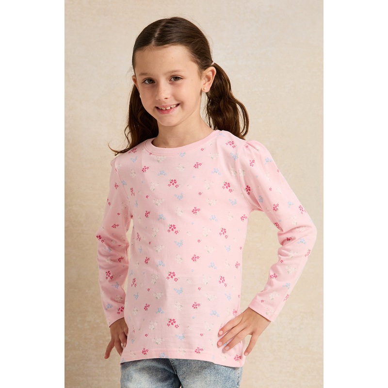 Girls Pink And Navy Printed T-Shirt Set (2 Piece)