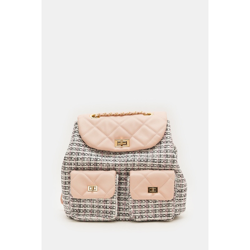 Girls Pink Tweed Textured Backpack