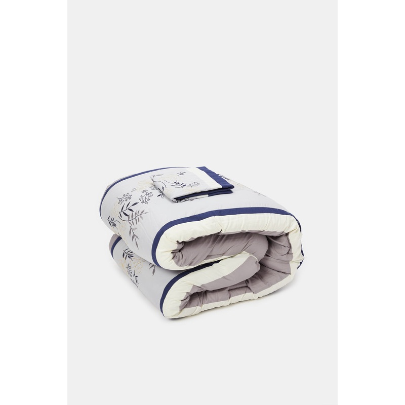 Grey And White 6 Piece Embroidery Comforter Set (King Size)