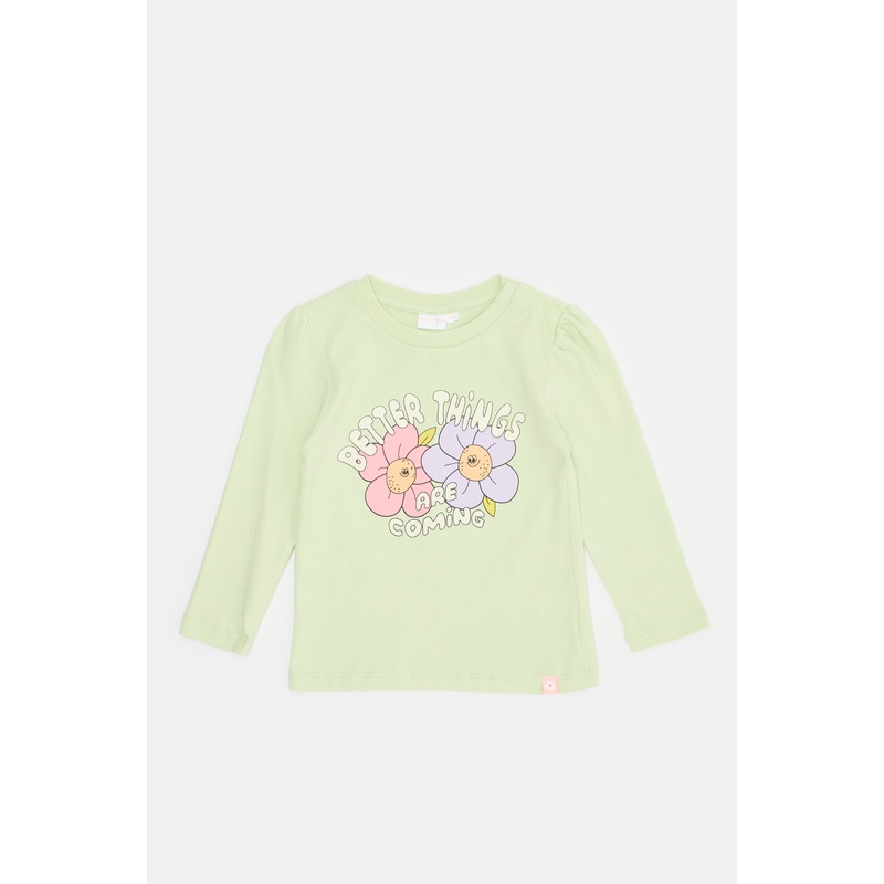 Infant Girls Green Flower Printed T-Shirt