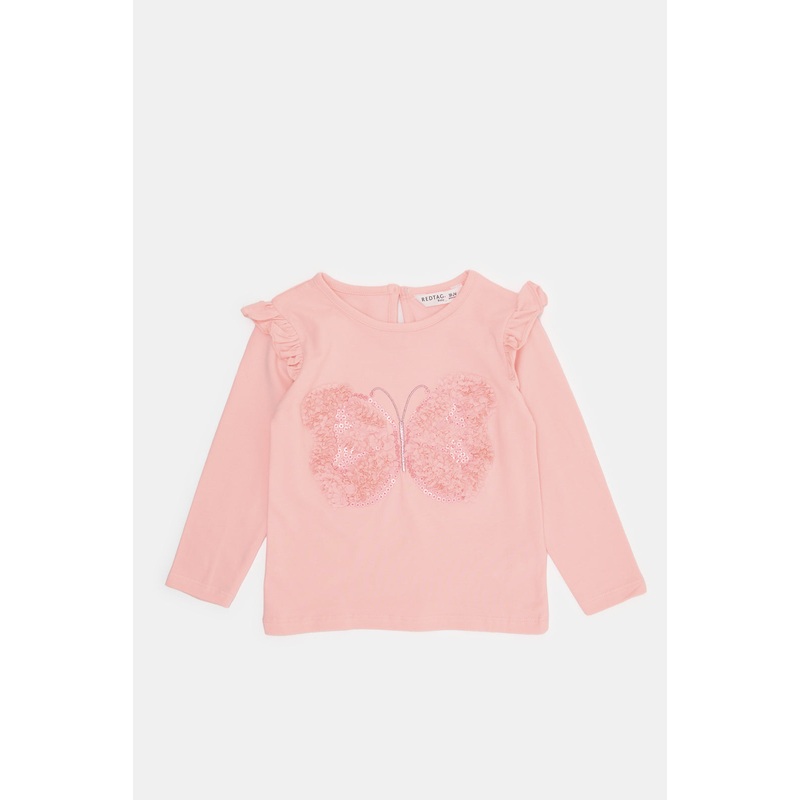 Infant Girls Pink Butterfly Embroidered T-Shirt