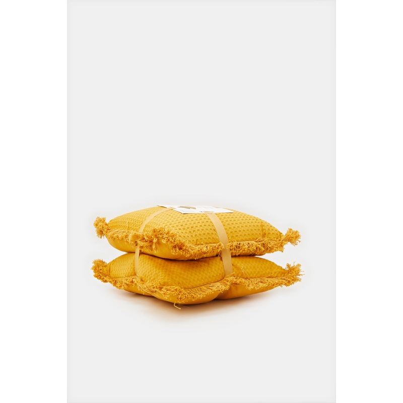 Mustard Textured Cushion With Filling Set Of 2