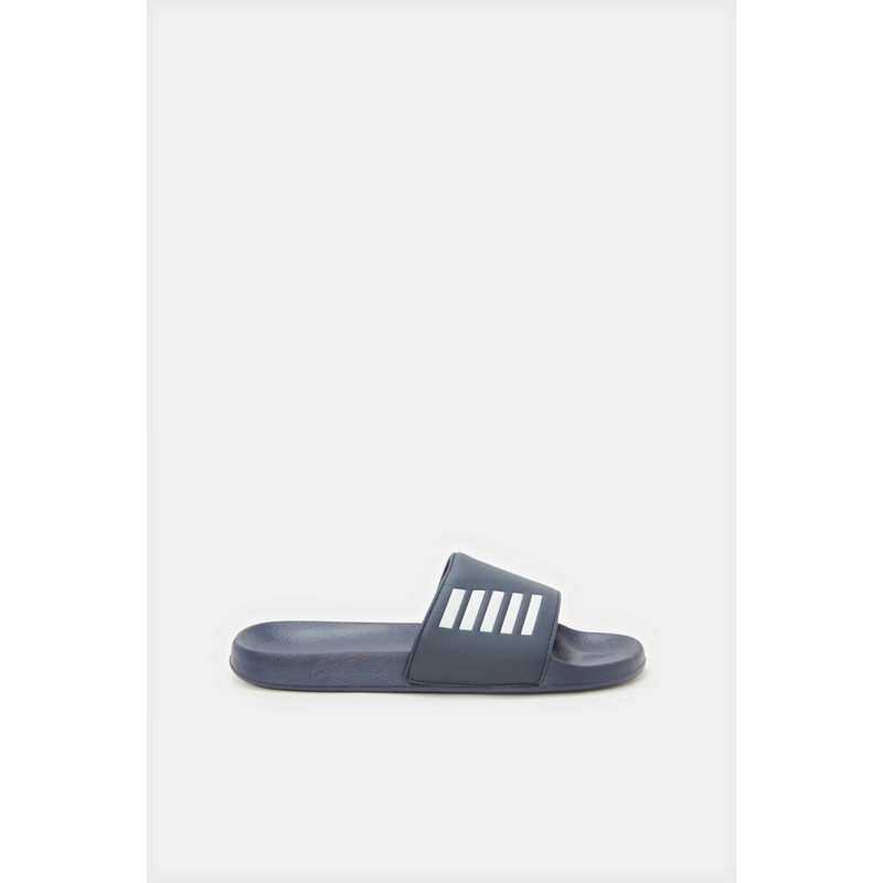 Senior Boys Navy Padded Striped Slide