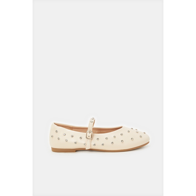 Senior Girls Beige Diamante Ballerina