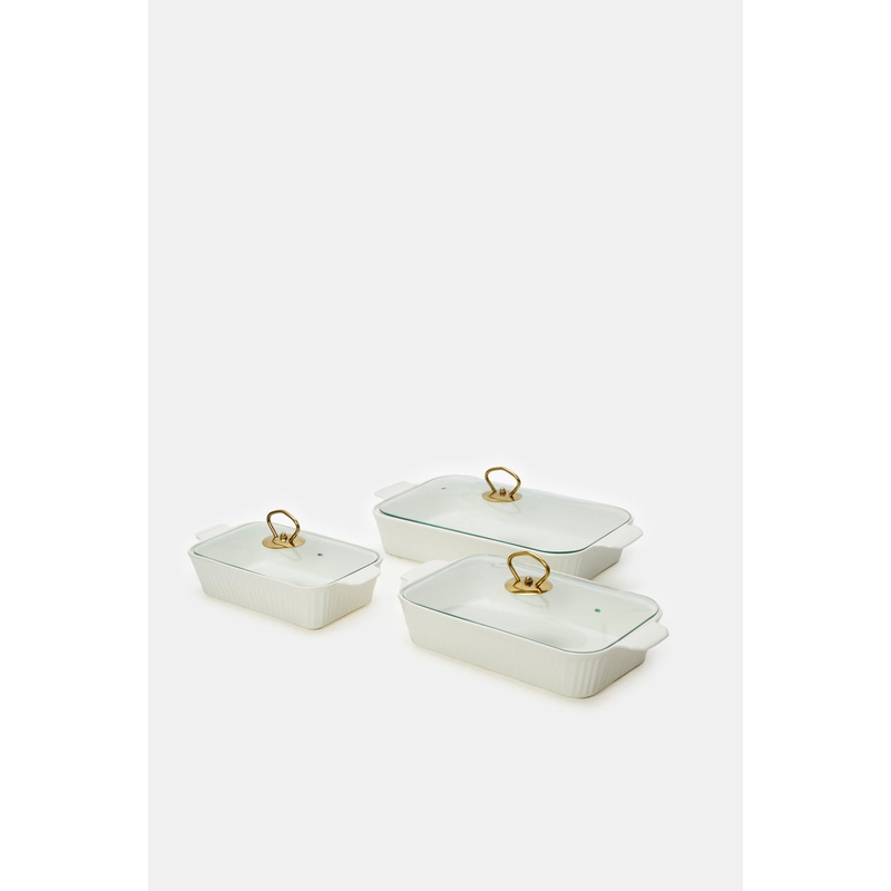 White Rectangle Serving Dish With Glass Lid (6 Piece)