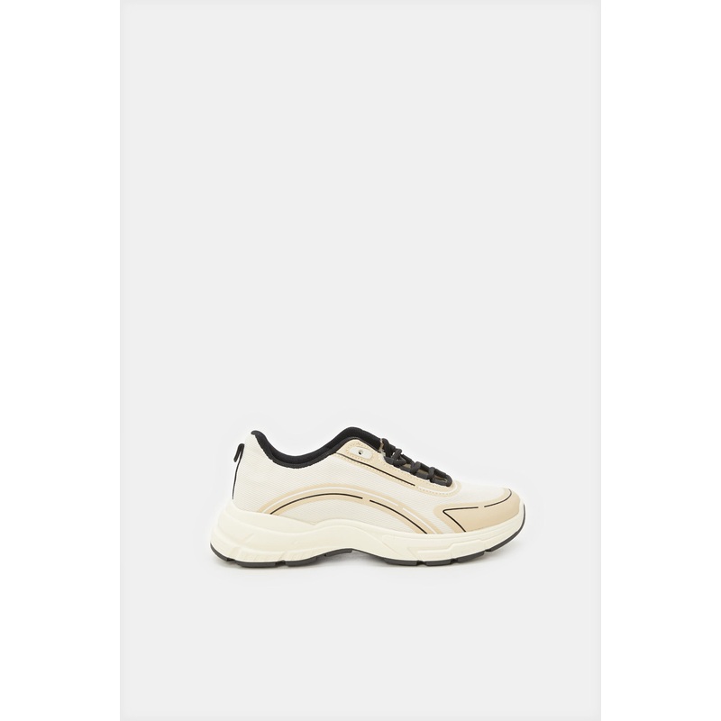 Women Beige And Black Sporty Sneakers