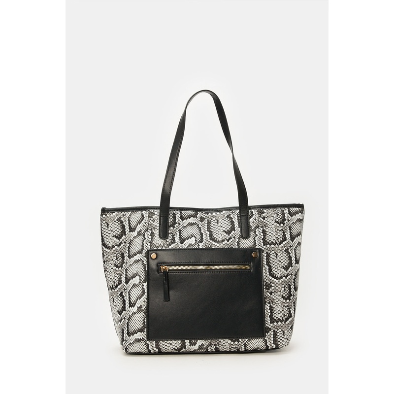 Women Black Animal Printed Tote Bag