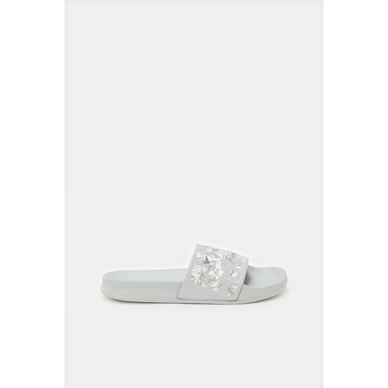 Women Grey Floral Printed Slide