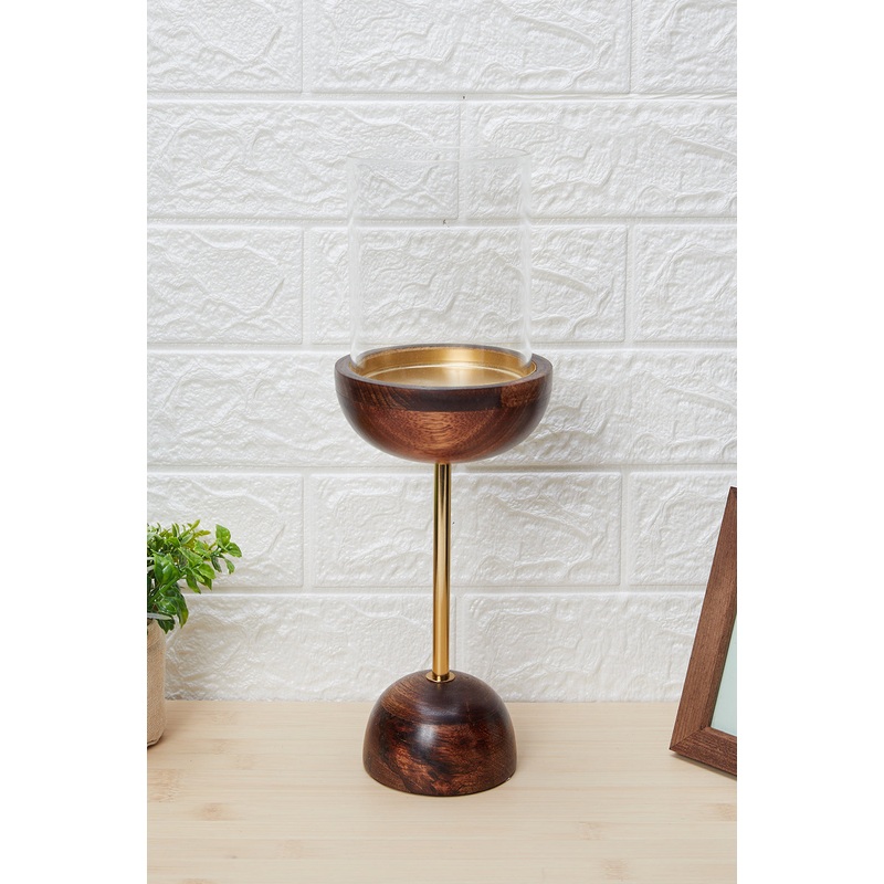 Al Fresco Pillar Candle Holder With Wooden Base