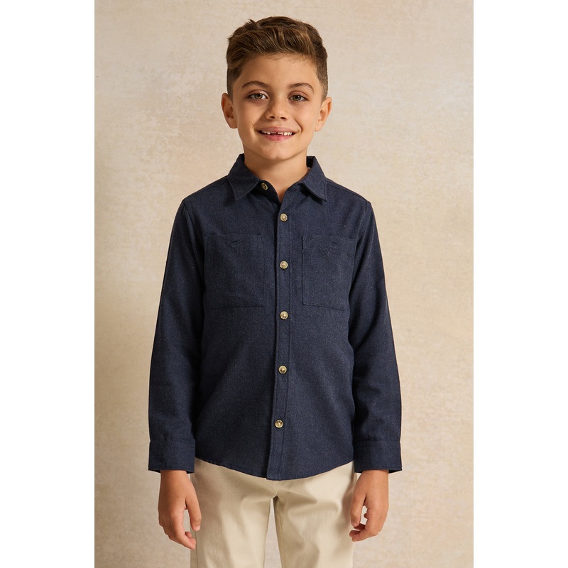 Boys Blue Double Pocket Flannel Shirt