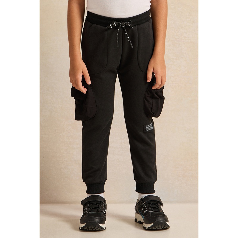 Boys Olive Nylon Cargo Track Pants
