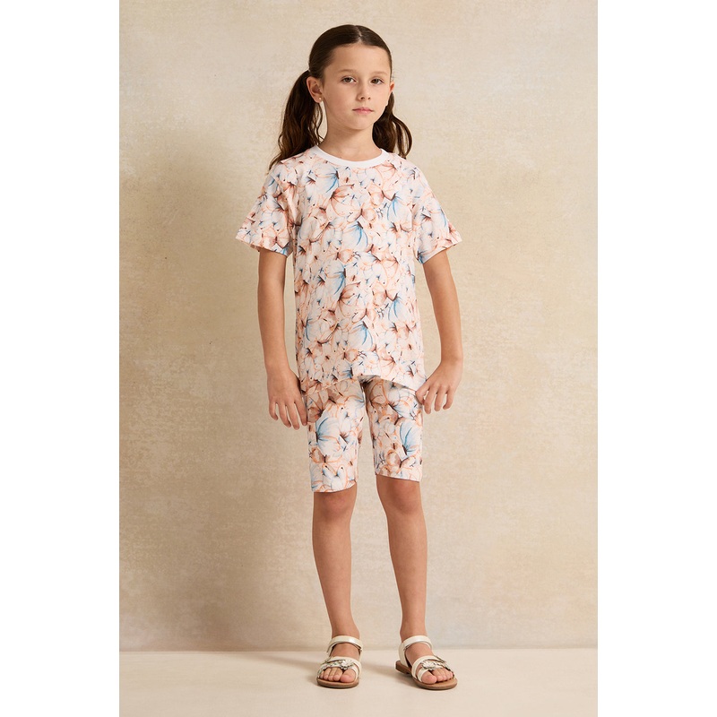 Girls White Butterfly Printed Casual Set (2 Piece)