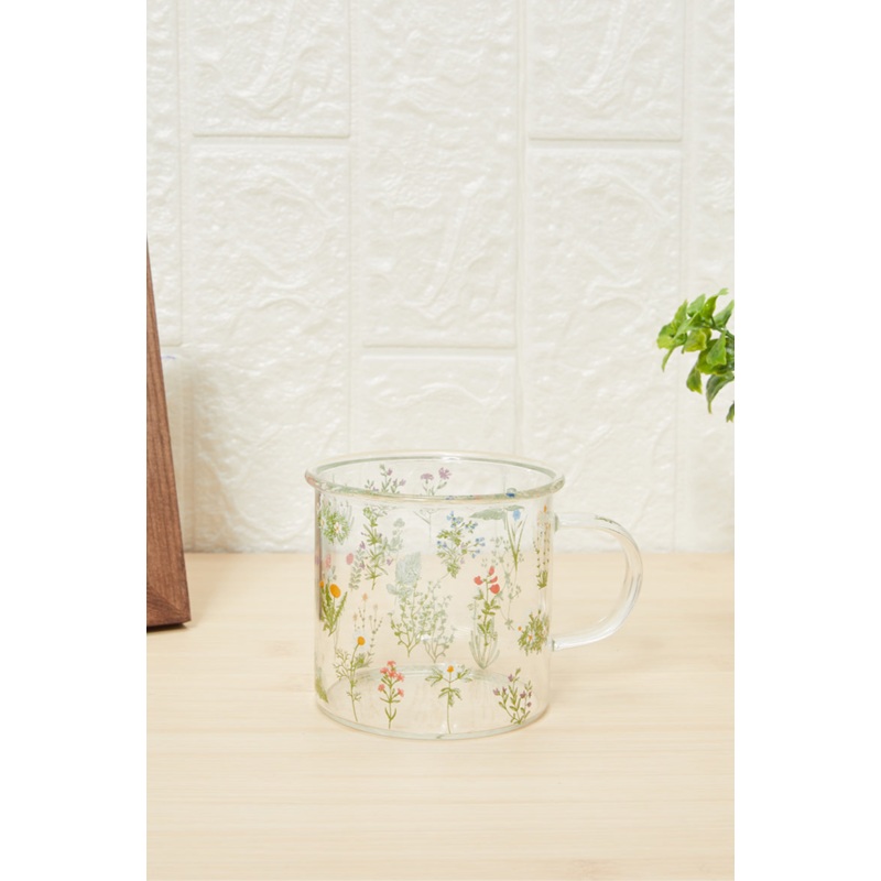 Green Floral Glass Mug (350ml)