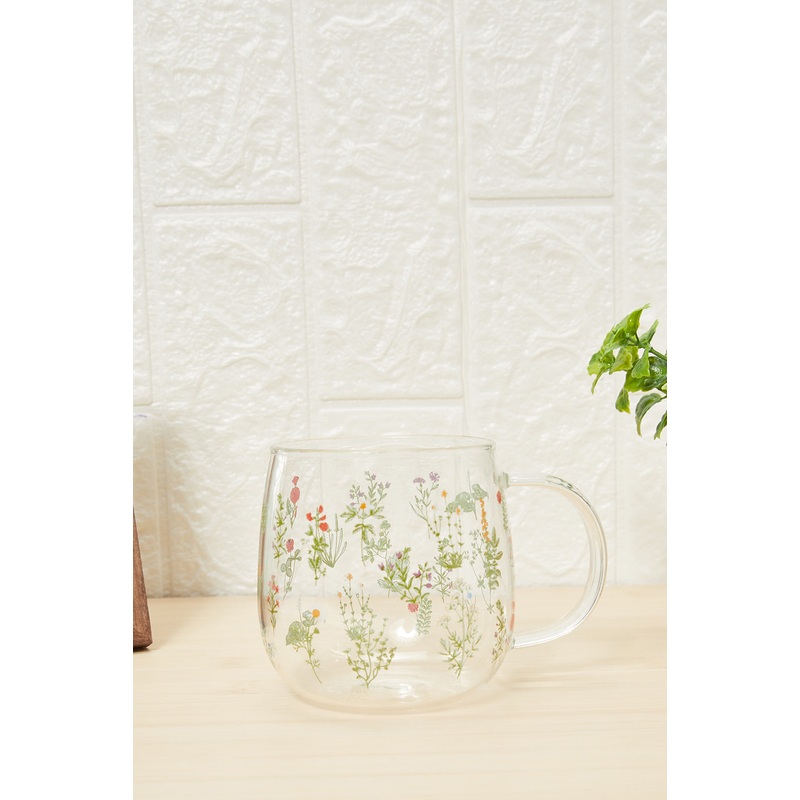Green Floral Glass Mug (440ml)