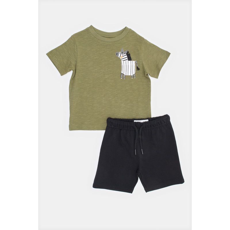 Infant Boys Olive And Black Zebra Print Casual Set (2 Piece)