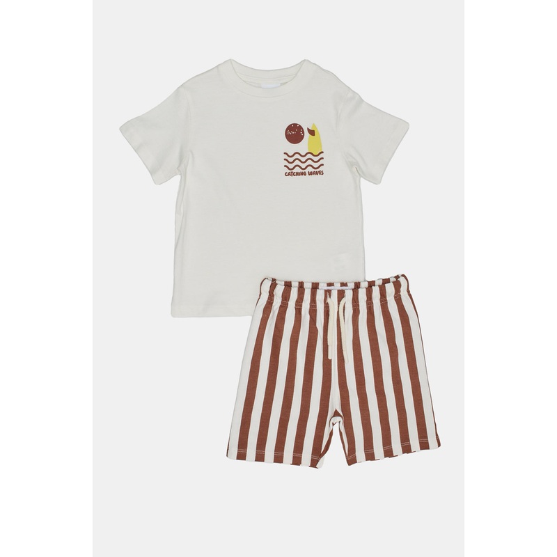 Infant Boys White And Brown Casual Set (2 Piece)
