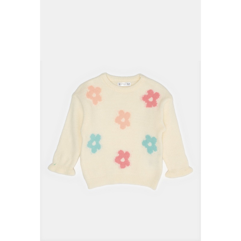 Infant Girls Ivory Flower Knitted Pullover