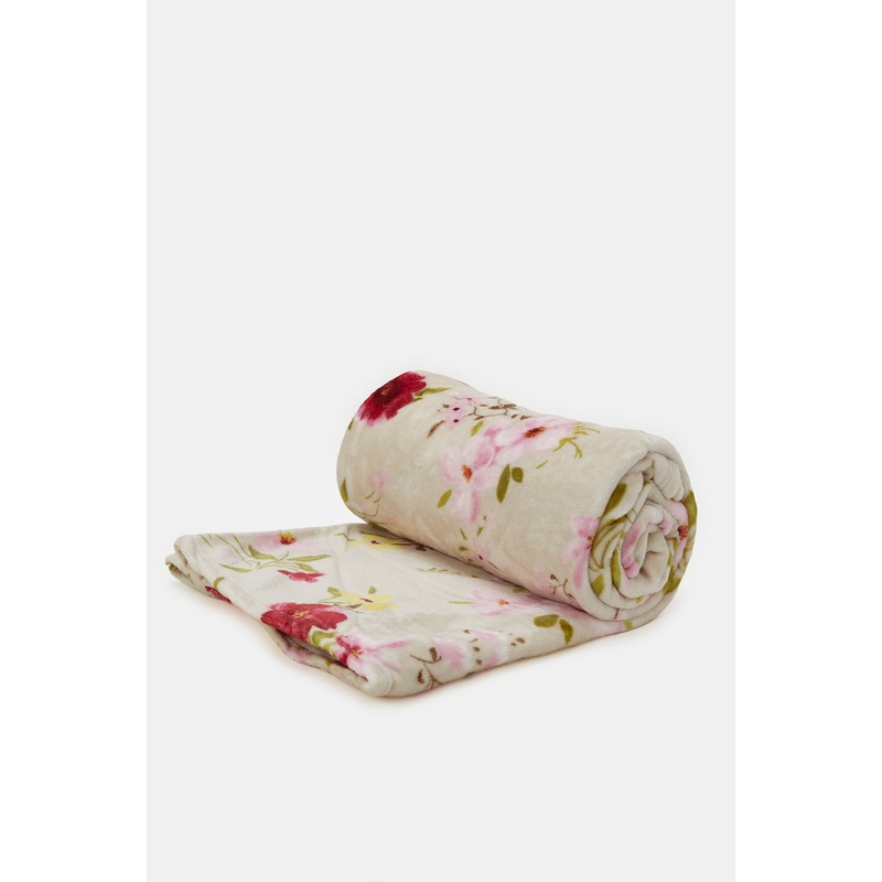 Ivory Floral Printed Blanket (Double Size)