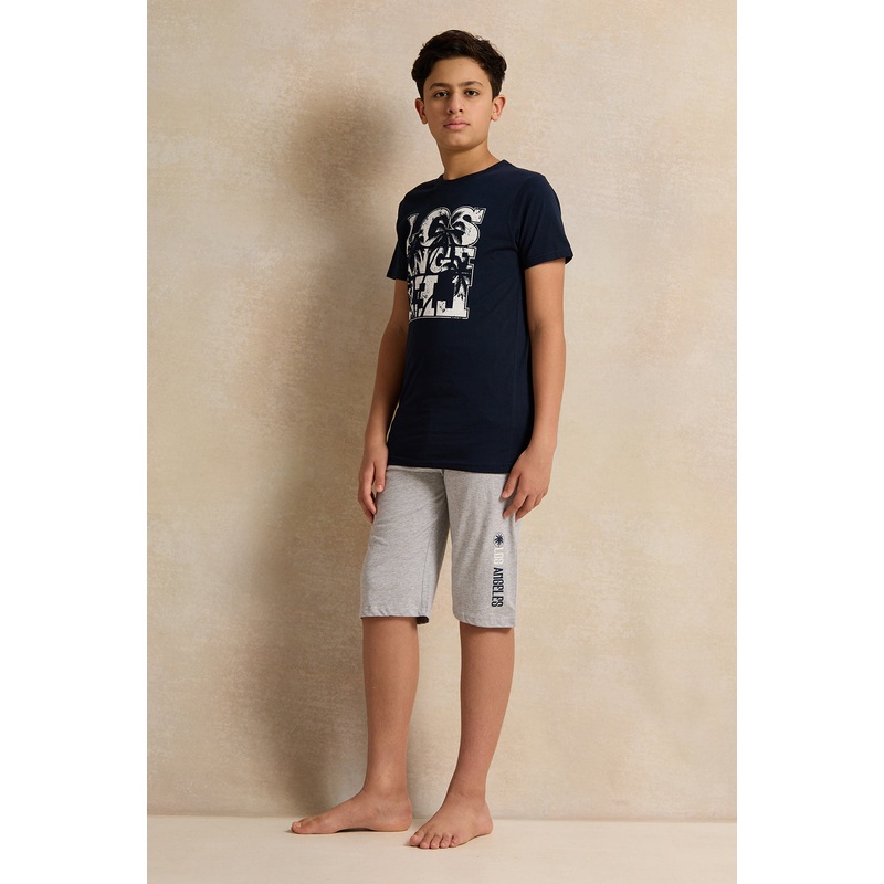 Senior Boys Beige And Black Pyjama Set (2 Piece)