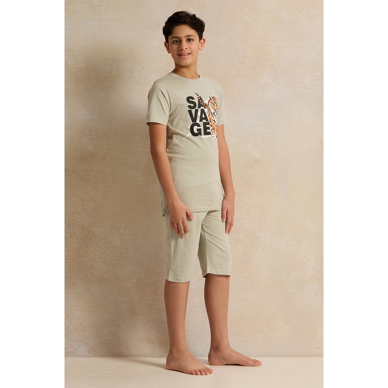 Senior Boys Green Tiger Basic Pyjama Set (2 Piece)