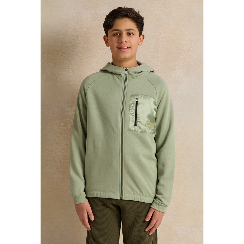 Senior Boys Green Zipthru Hooded Sweatshirt