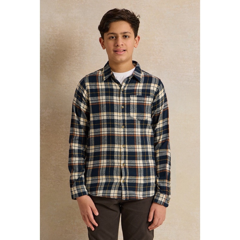 Senior Boys Navy checkered Shirt With White T-shirt