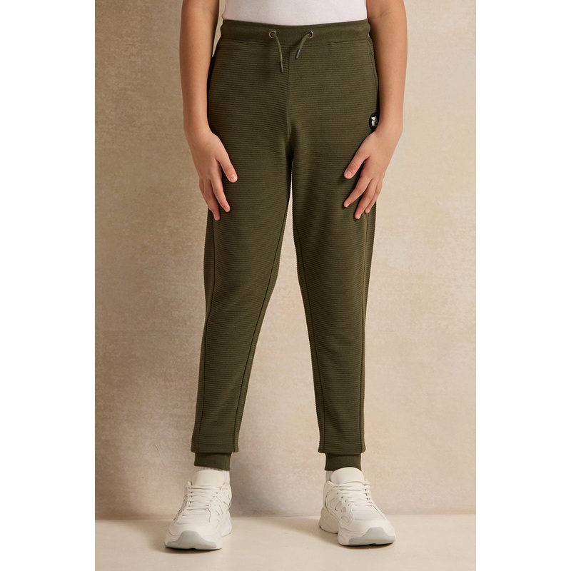 Senior Boys Olive Ottoman Ribbed Active Pants