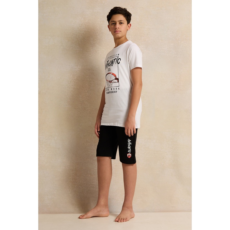 Senior Boys White And Black Basketball Pyjama Set (2 Piece)