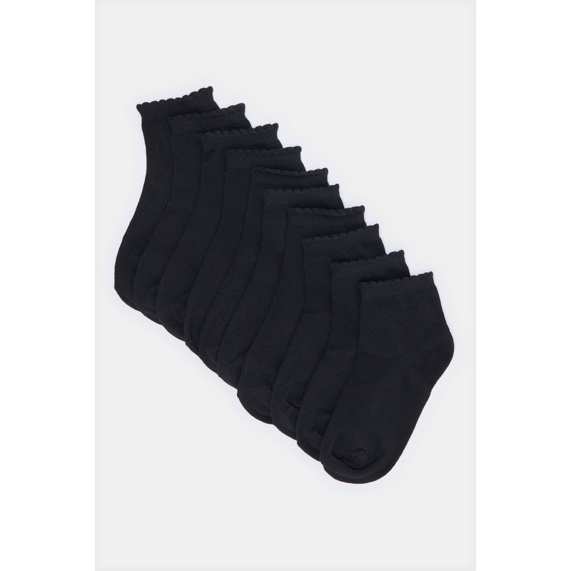 Senior Girls Black High Ankle Length Socks Set (5 Pairs)