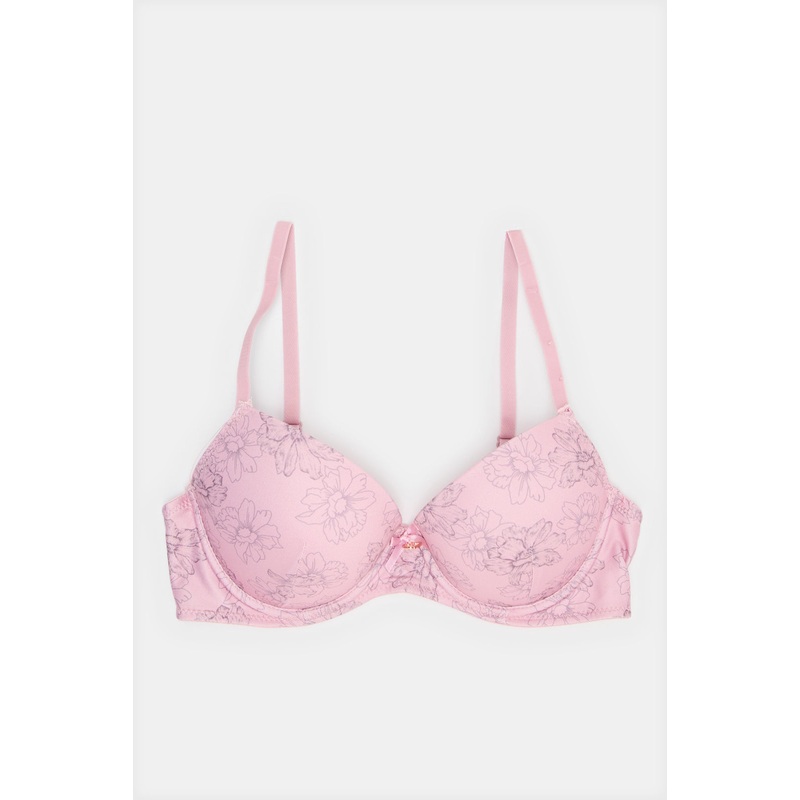 Women Black And Pink Stencil Floral Push Up Bra Set (Pack of 3)