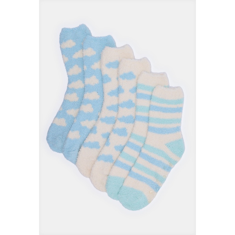 Women Blue And Beige Clouds Print Winter Socks (3 Pairs)