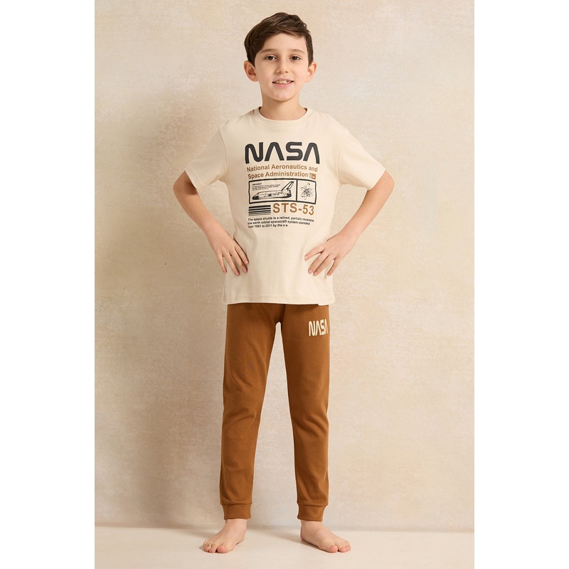 Boys Beige Nasa Pyjama Set (2 Piece)