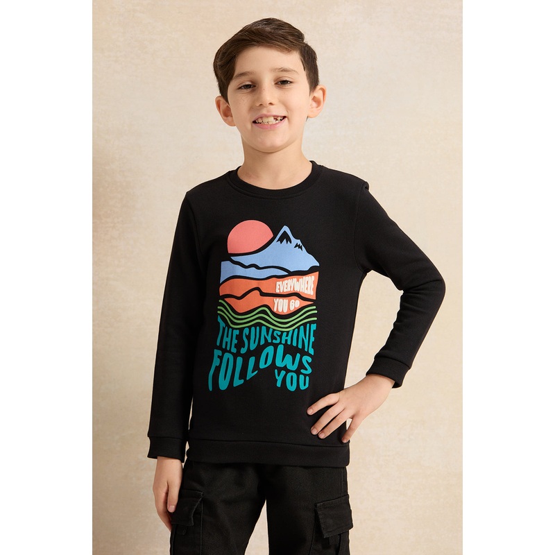 Boys Black Printed Sweatshirt|2-3 Years|3-4 Years|4-5 Years|5-6 Years|6-7 Years|7-8 Years