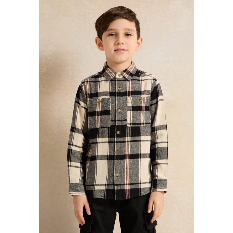 Boys  Black & White Flannel Check Shirt