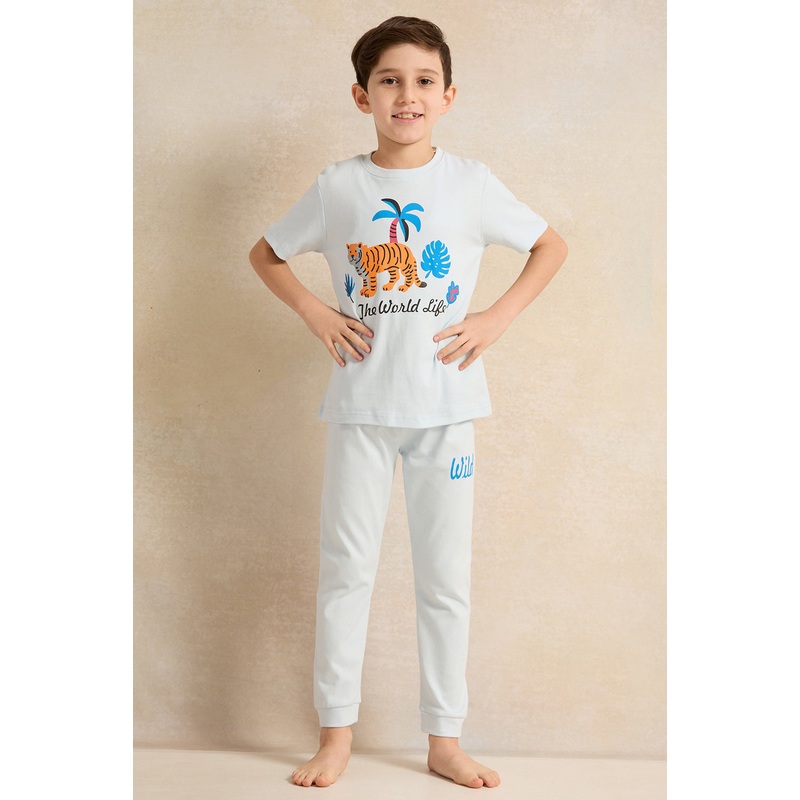 Boys Blue Jungle Print Pyjama Set (2 Piece)