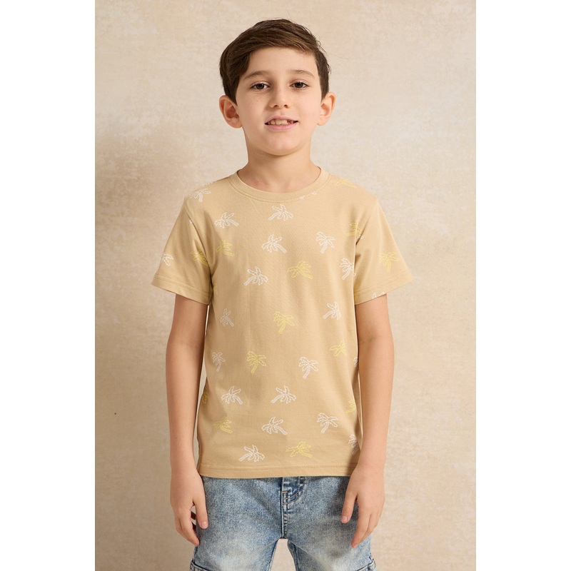 Boys Cream Palm Print T-Shirt|2-3 Years|3-4 Years|4-5 Years|5-6 Years|6-7 Years|7-8 Years