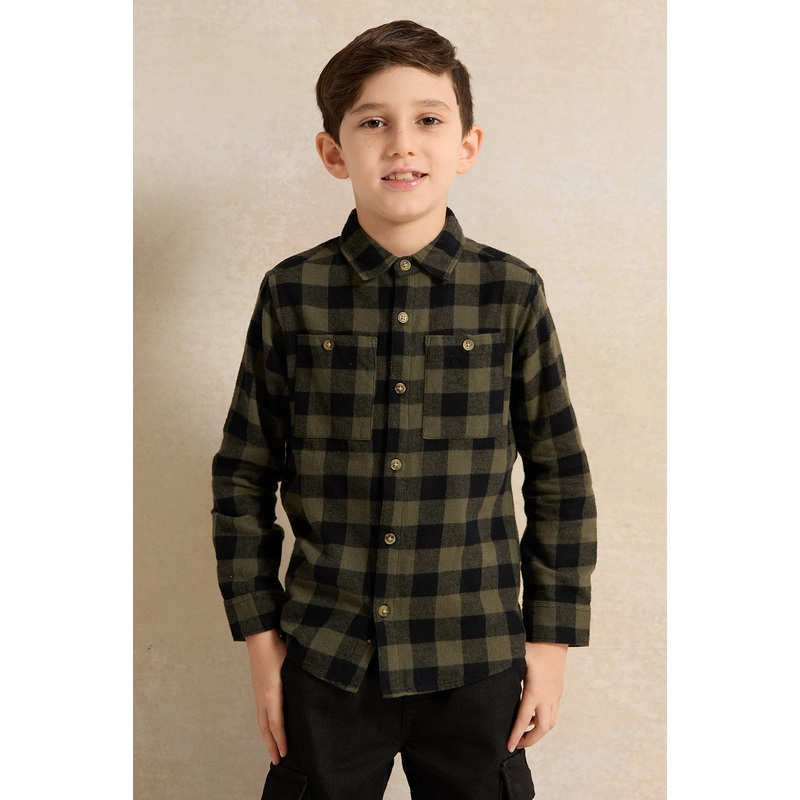 Boys Green & Black Flannel Check Shirt