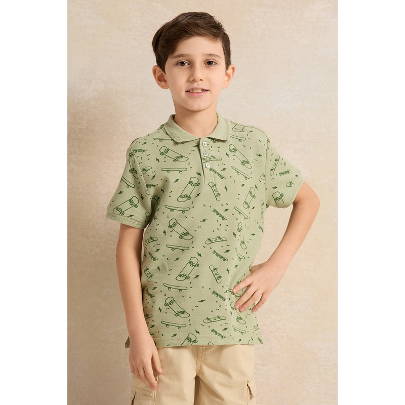 Boys Green Short Sleeve Polo T-Shirt