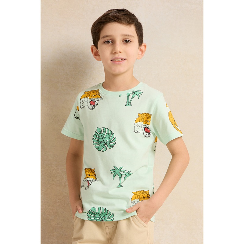 Boys Mint Tiger Print T-Shirt|2-3 Years|3-4 Years|4-5 Years|5-6 Years|6-7 Years|7-8 Years