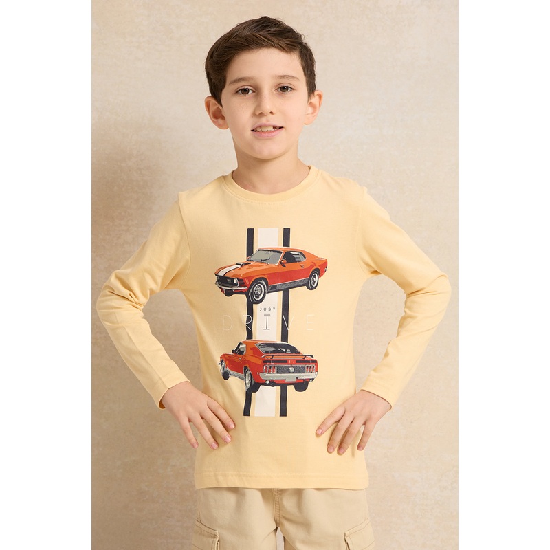 Boys Mustard Just Drive Printed T-Shirt
