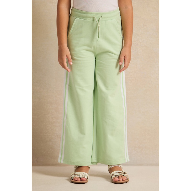 Girls Green Wide Leg Active Pants With Side Panel