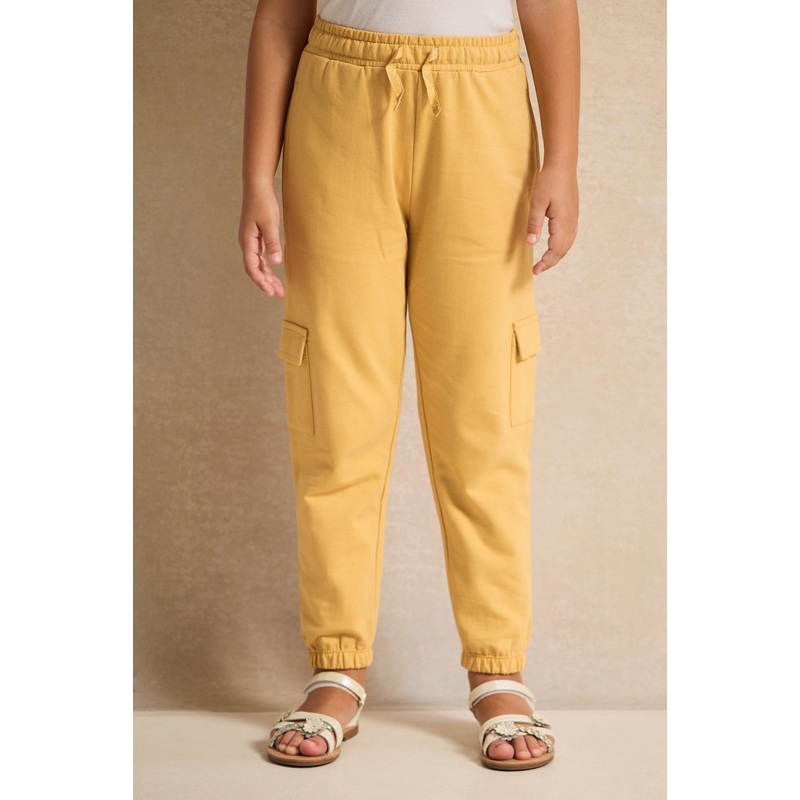 Girls Mustard Active Pants With Cargo Pockets