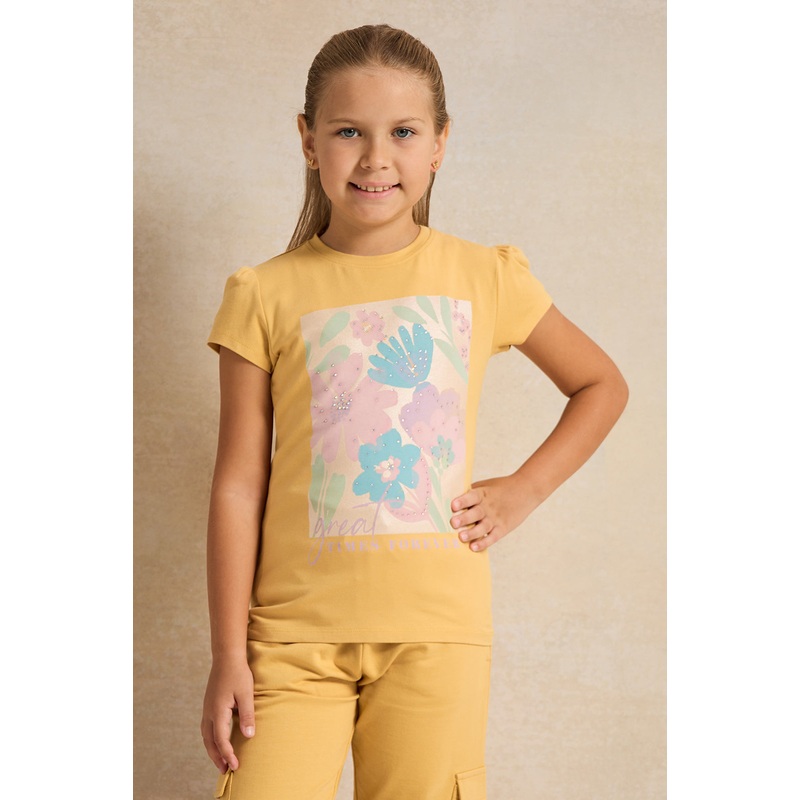 Girls Mustard Great Times Forever Print T-Shirt
