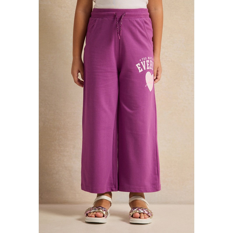 Girls  Purple Placement Print Wide Leg Active  Pants