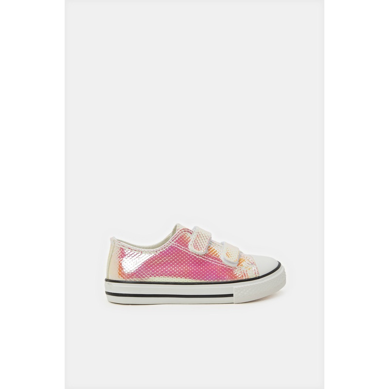 Girls White And Pink Textured Sneaker
