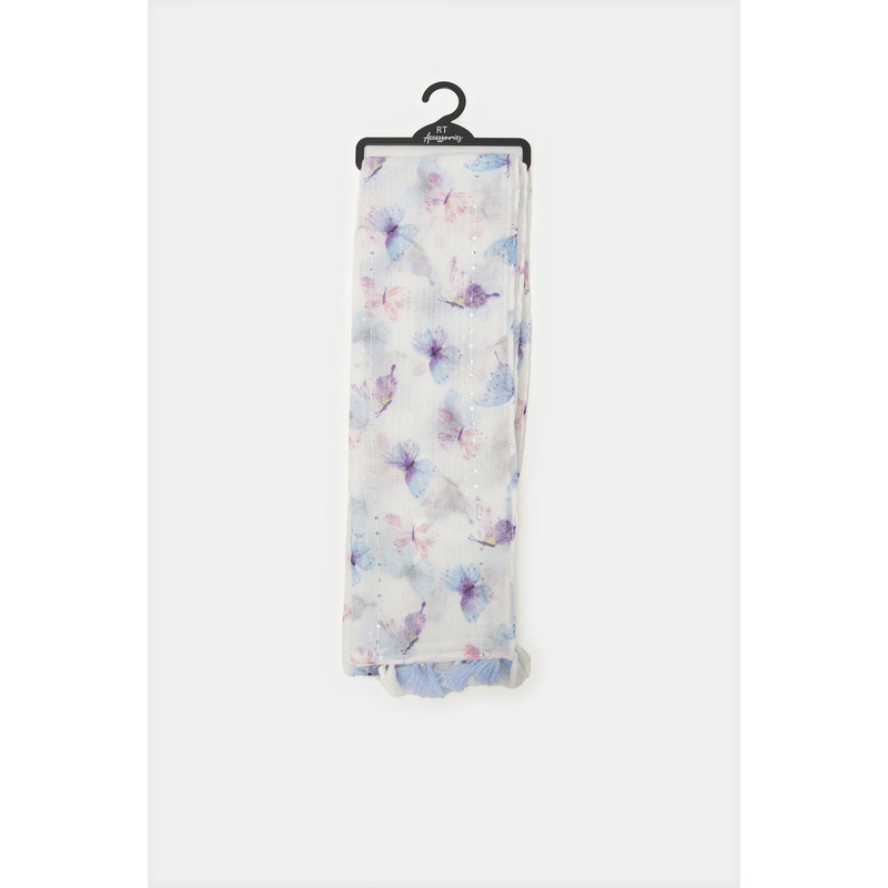 Girls White Butterfly Printed Scarf