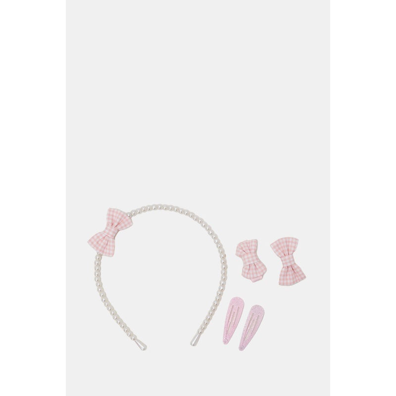 Girls White Headband And Hair Clip Set (5 Piece)