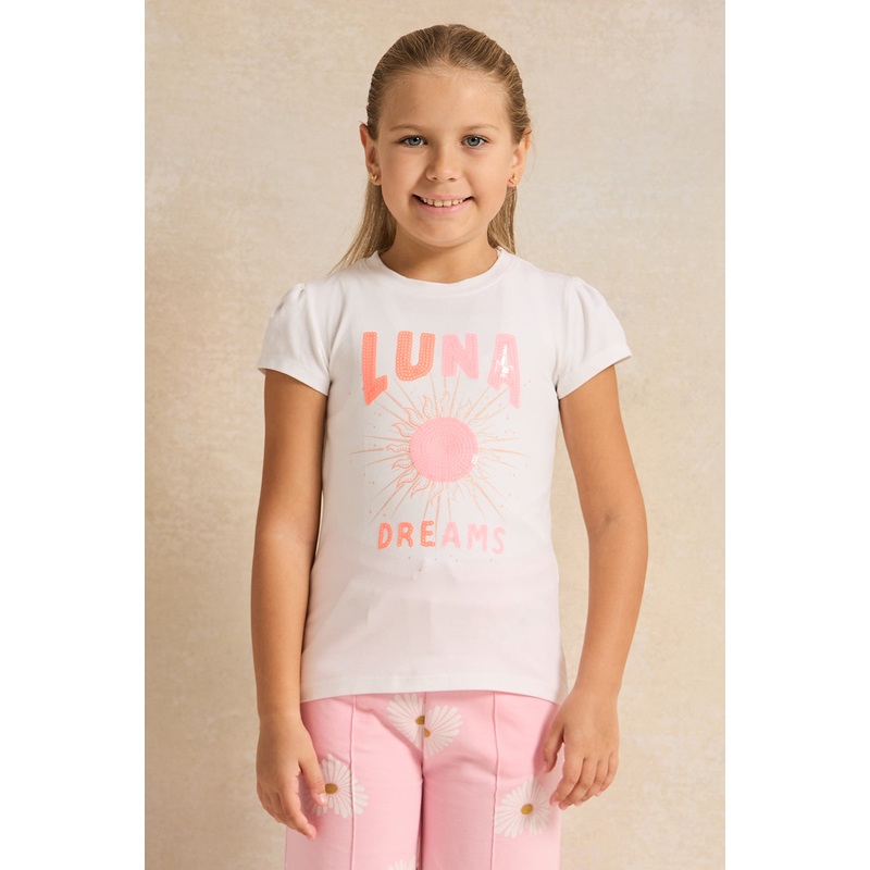 Girls White Placement Print T-Shirt