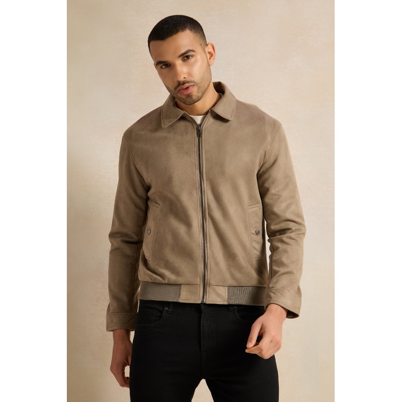 Men Beige Suede Aviator Jacket
