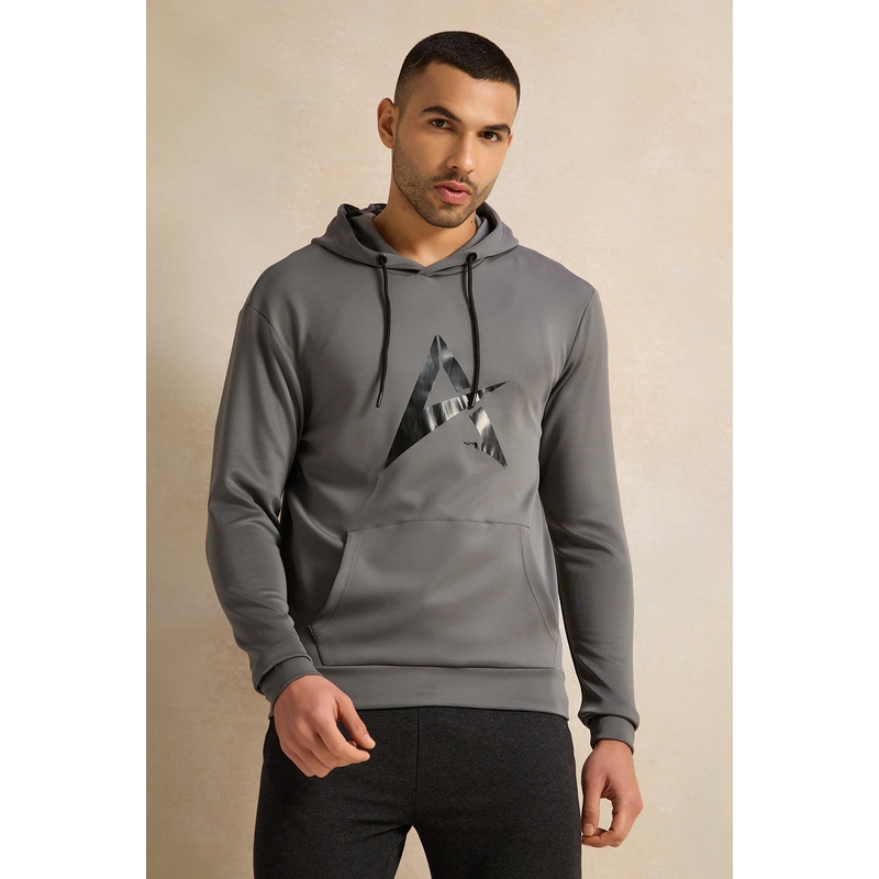 Men Charcoal Hooded Sweatshirt